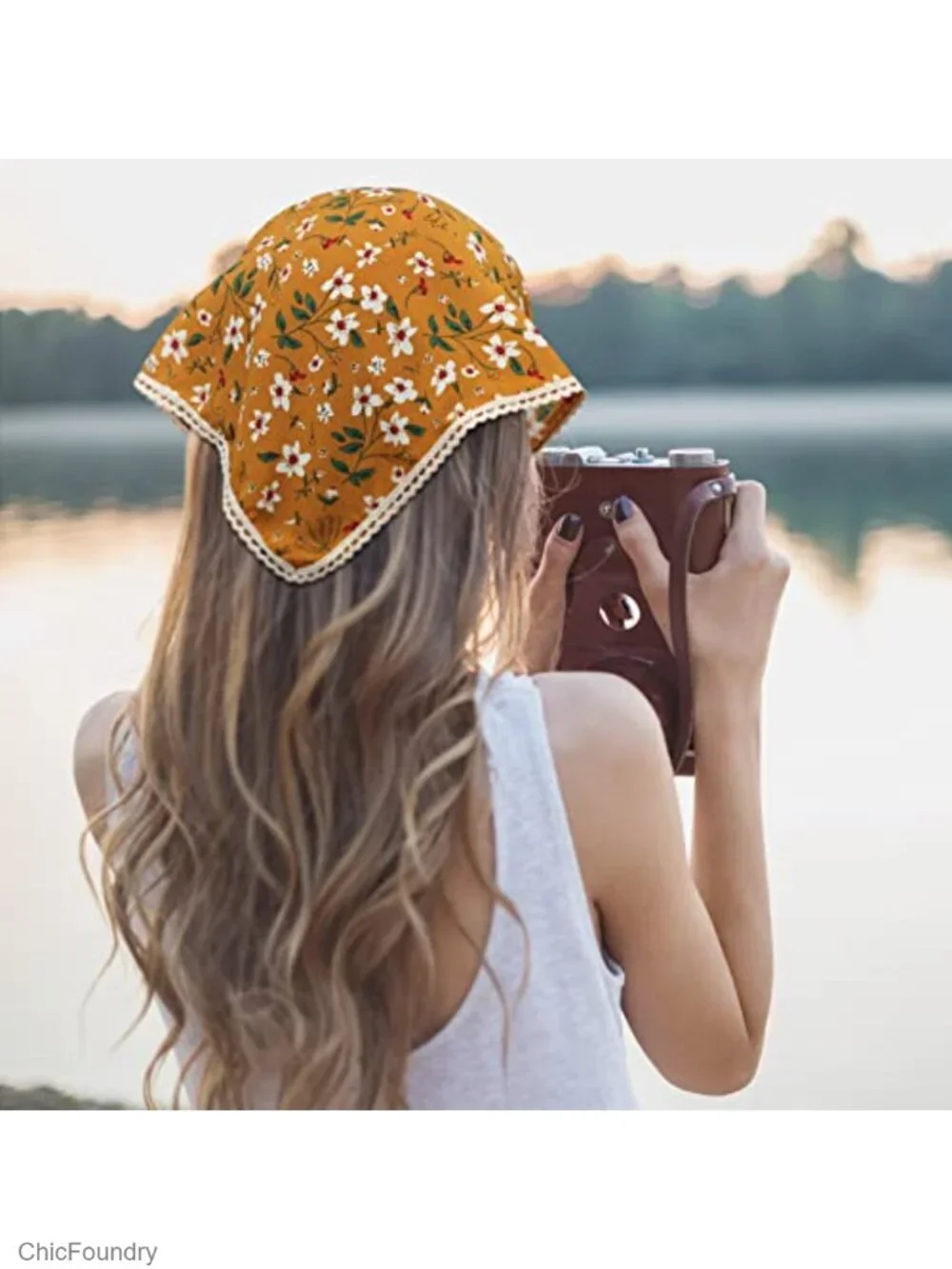 6 Pack Floral Chiffon Headband Hair Scarf Triangle Kerchief Boho Headwrap for
